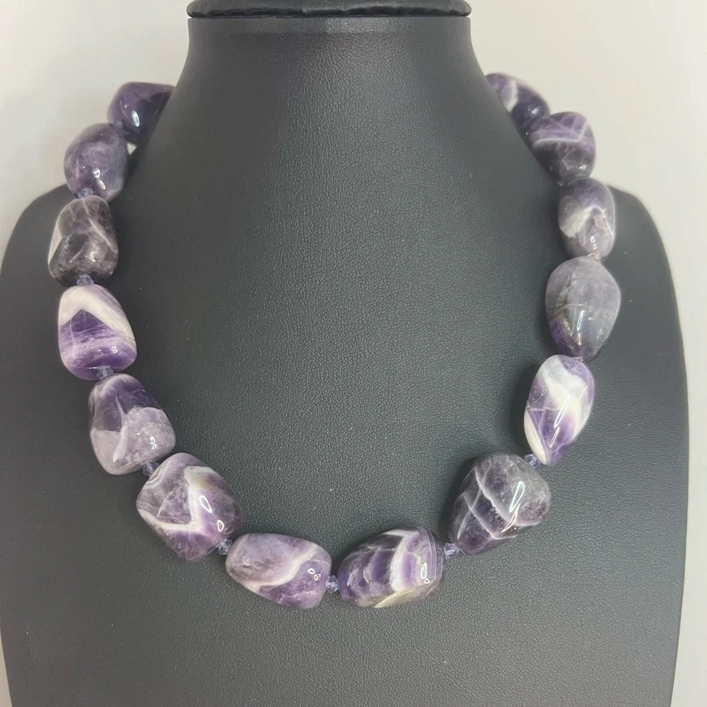 Amethyst Chevron Stone Necklace w/925 Hook Clasp 18” D15